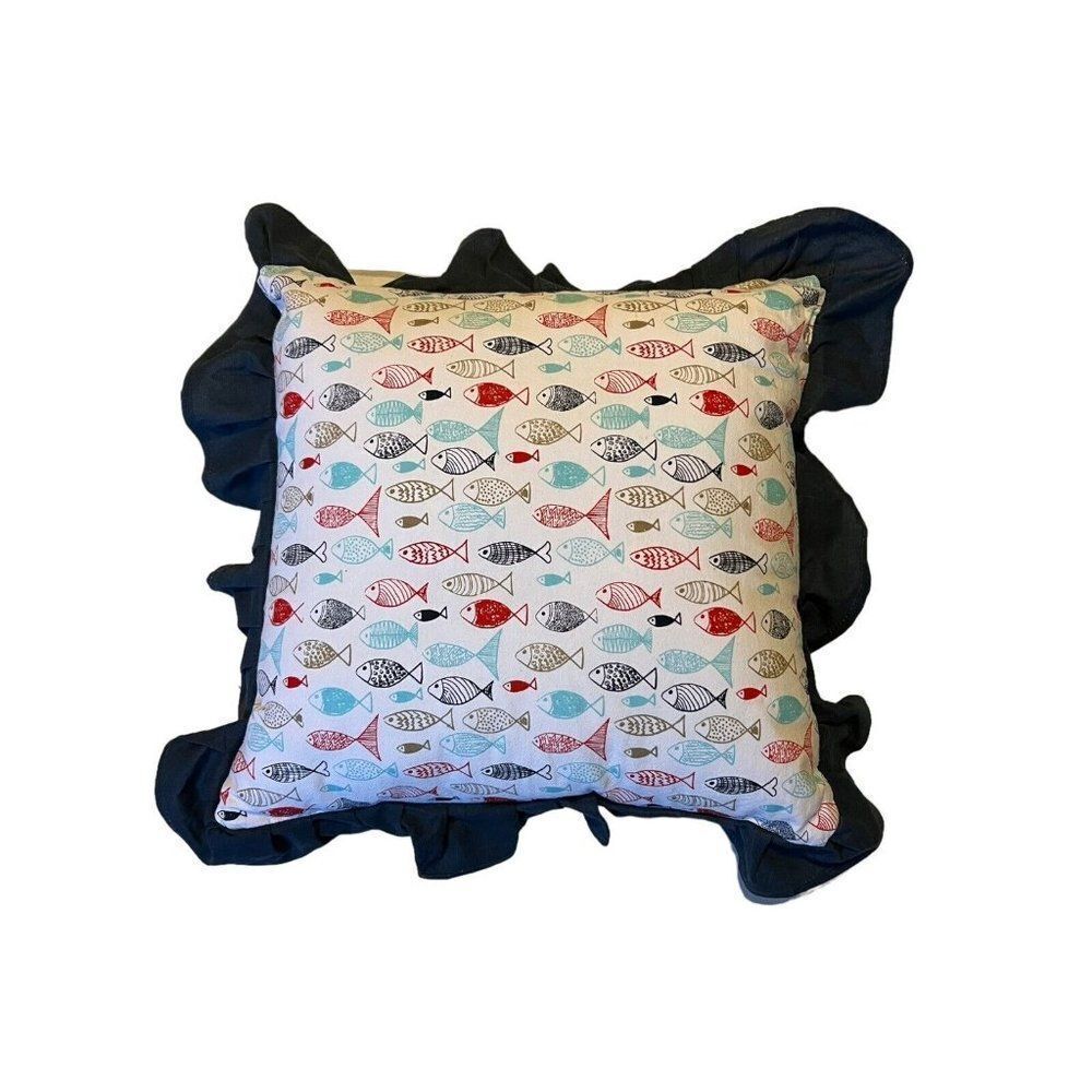 Fun Fish Print Beach House Lake Decor CTW Home Throw Pillow Fishing Nautical